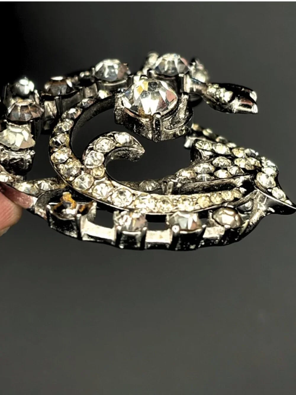 Vintage Crystal Rhinestone Brooch Pin Silver Tone Statement Swirl Jewelry
